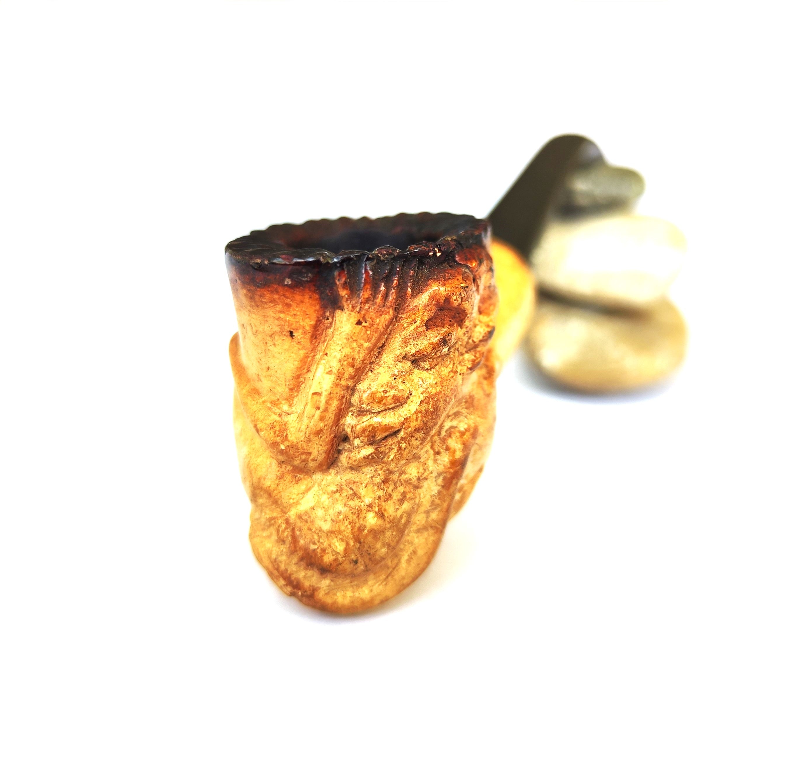Vintage Tanganyika African Block Meerschaum Pipe – Hand-Carved Tribal Motifs