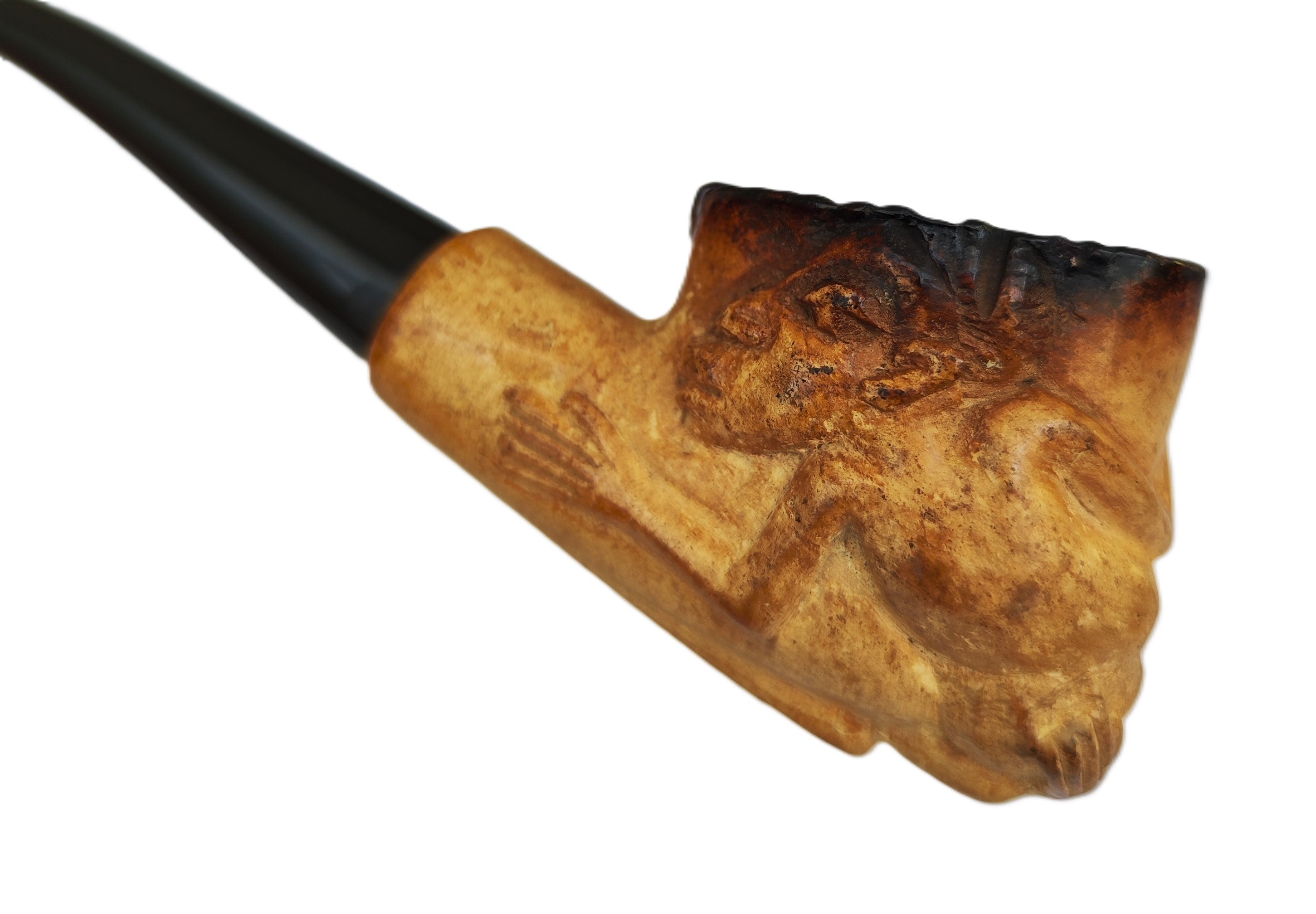 Vintage Tanganyika African Block Meerschaum Pipe – Hand-Carved Tribal Motifs