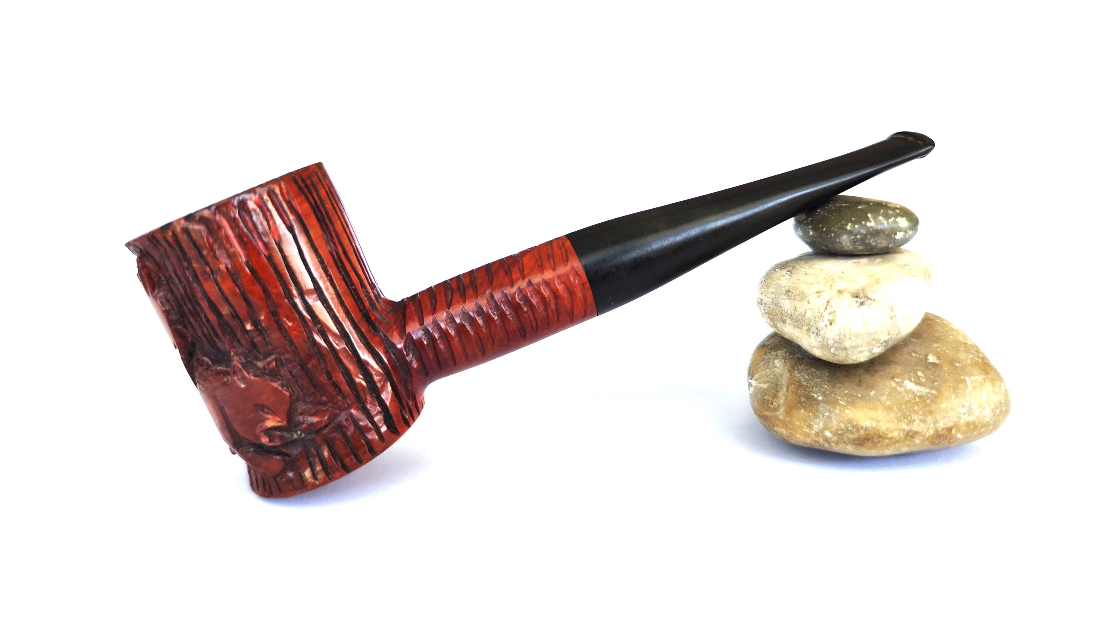 Rare Shalom Briar "Lions of Zion" Hand-Carved Poker Estate Pipe