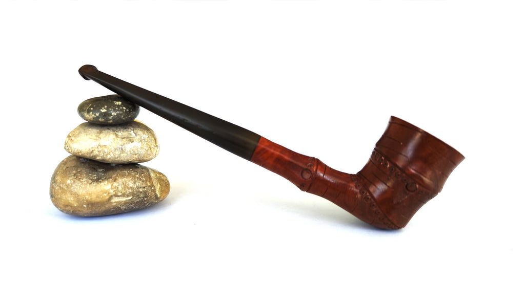 Vintage Bamboo Briar Made in Spain - Bamboo-Like Carved Dublin Estate Pipe