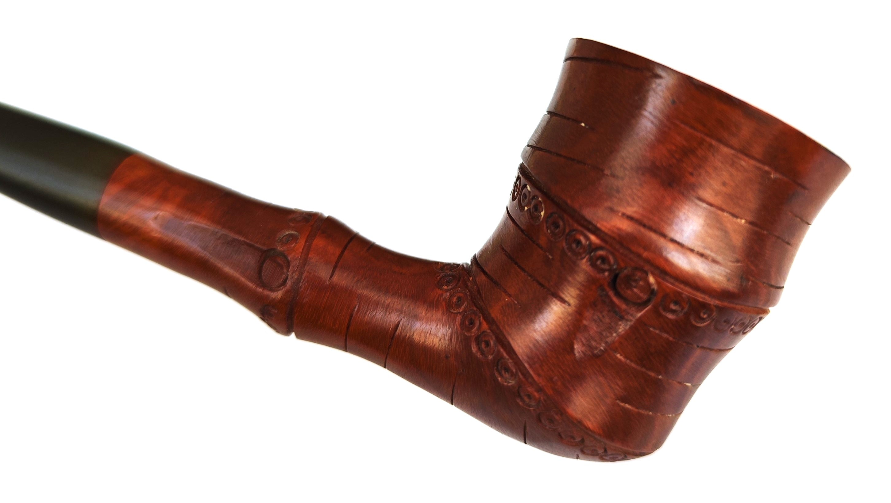 Vintage Bamboo Briar Made in Spain - Bamboo-Like Carved Dublin Estate Pipe