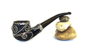 Real Briar Estate Pipe – Metal Filigree Lion Head (Bent Billiard)